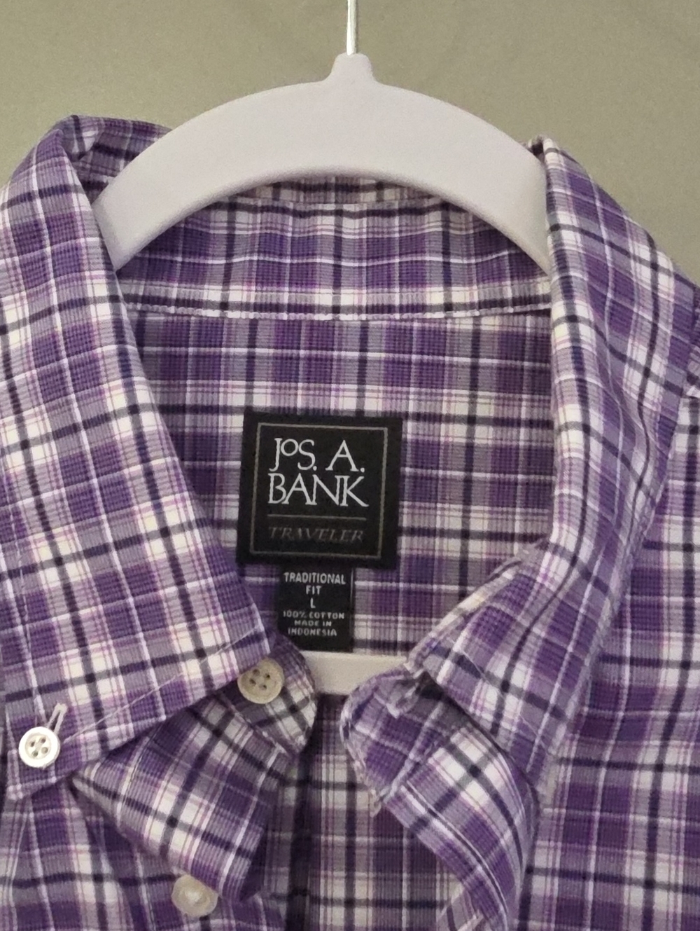 Jos. A. Bank Purple & White Plaid Casual Button-Down Shirt